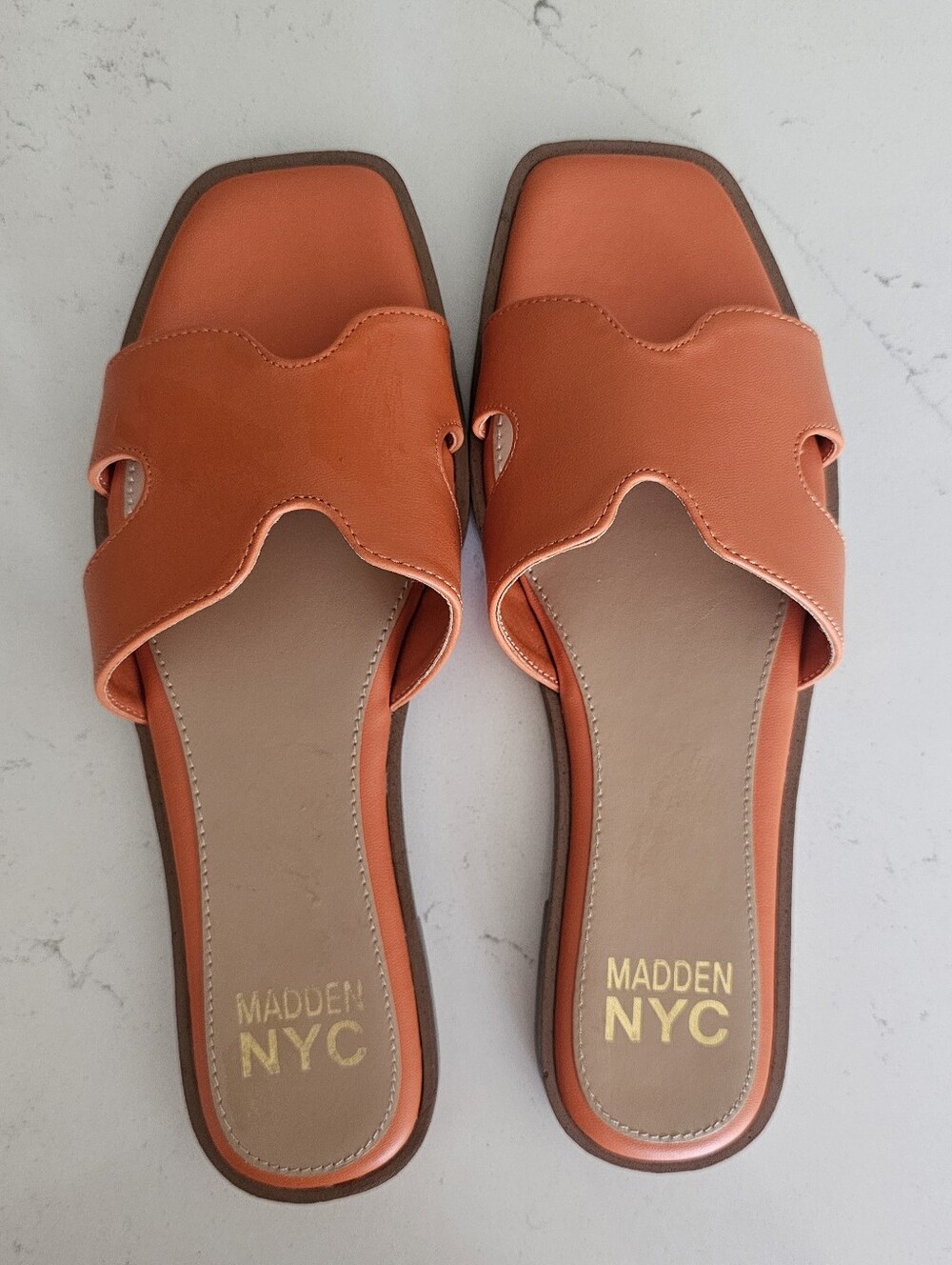 Madden NYC Women's Classic Flat Slide Sandals in a fun orange color. Size 7. - Picture 2 of 3